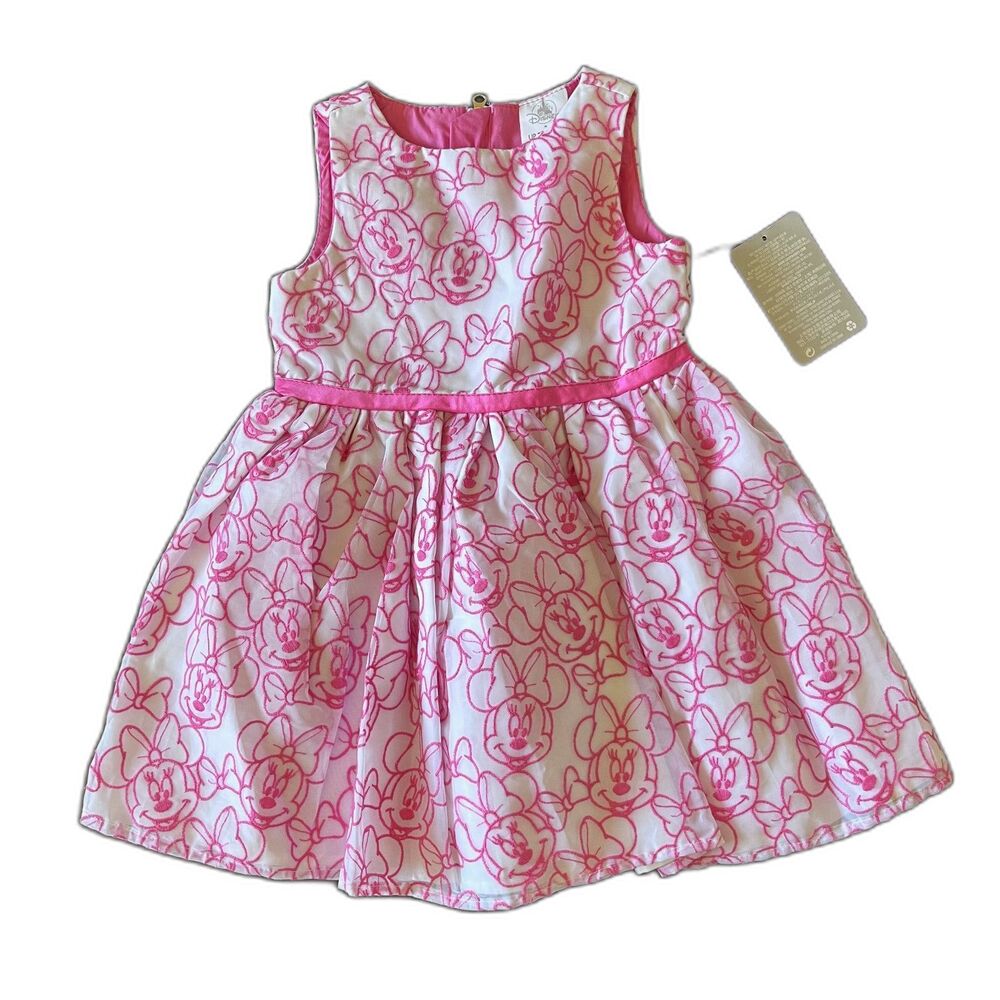 NWT Disney Store Minnie Mouse Pink Embroidered Party Dress Girls Size 2